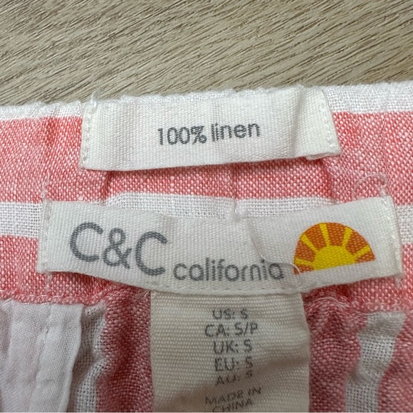 C&C California Pink Striped Linen Shorts - Picture 3 of 5
